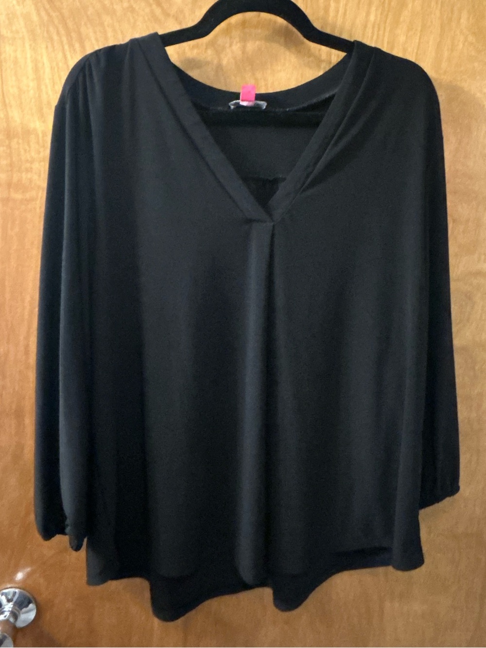 Vince Camuto Black V-Neck Long Sleeve Top - Draped Fit